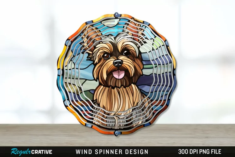 Stained Glass Yorkshire Terrier Dog Wind Spinner Sublimation