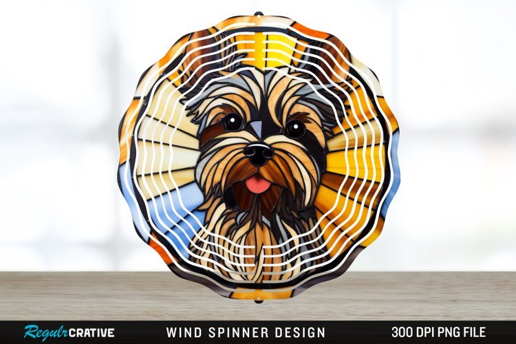 Stained Glass Yorkshire Terrier Dog Wind Spinner Sublimation example image 1