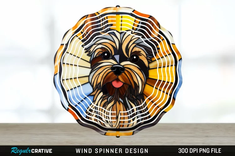 Stained Glass Yorkshire Terrier Dog Wind Spinner Sublimation