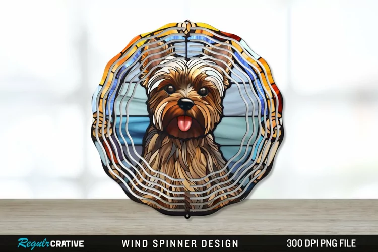 Stained Glass Yorkshire Terrier Dog Wind Spinner Sublimation
