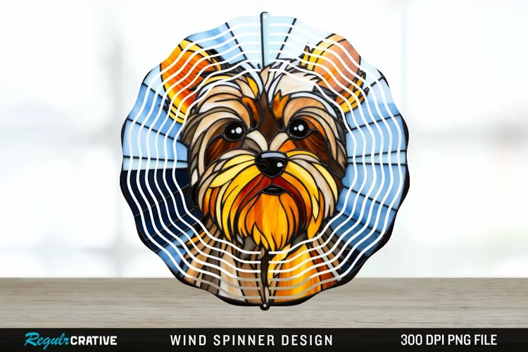 Stained Glass Yorkshire Terrier Dog Wind Spinner Sublimation