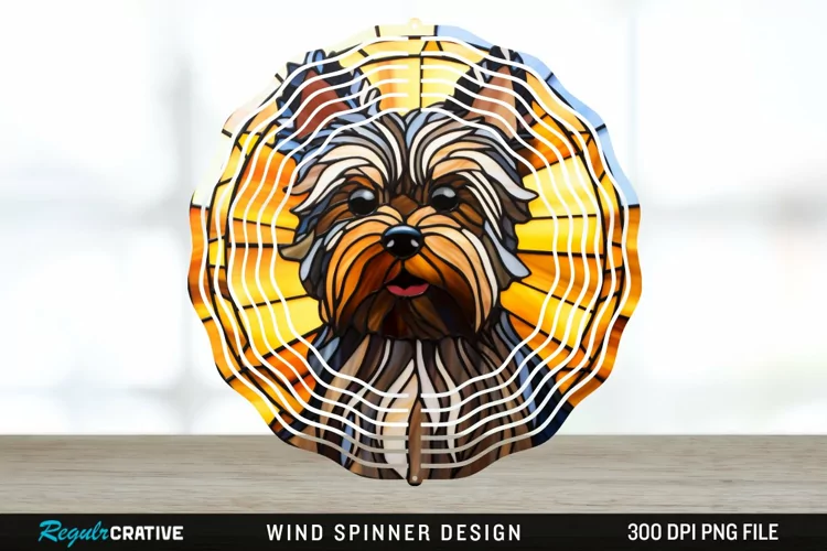 Stained Glass Yorkshire Terrier Dog Wind Spinner Sublimation