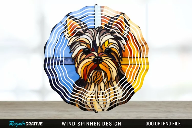 Stained Glass Yorkshire Terrier Dog Wind Spinner Sublimation