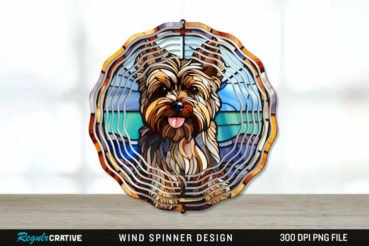 Stained Glass Yorkshire Terrier Dog Wind Spinner Sublimation