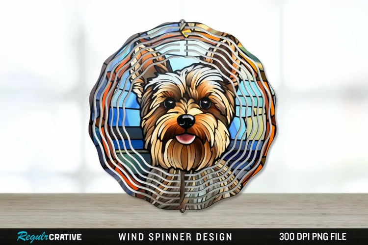 Stained Glass Yorkshire Terrier Dog Wind Spinner Sublimation