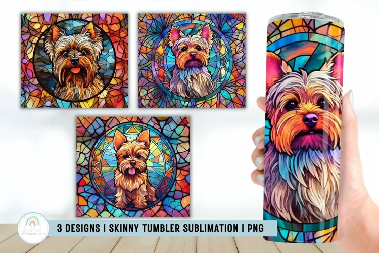 Stained Glass Yorkshire Terrier Tumbler Sublimation Wrap