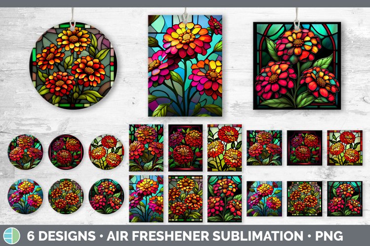 Stained Glass Zinnia Flowers Air Freshener | Sublimation Car