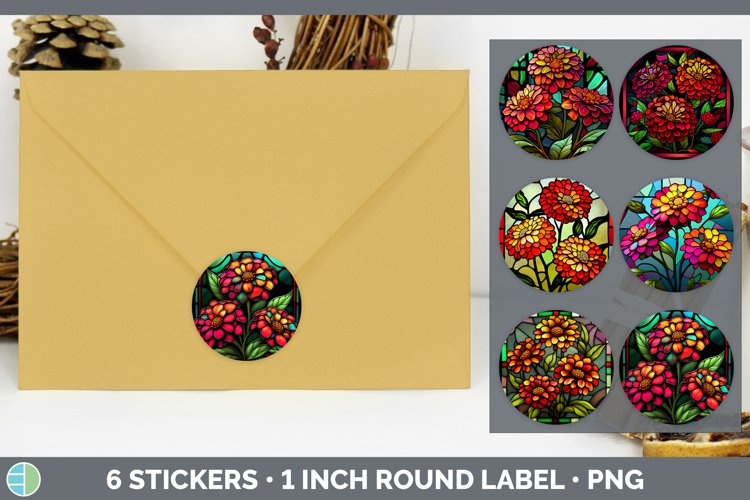 Bundle of six Floral Zinnias Stickers designs.