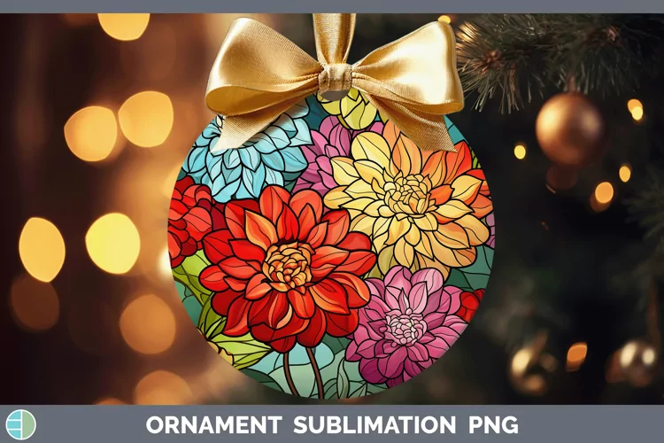Stained Glass Zinnia Ornament Sublimation Bauble Designs