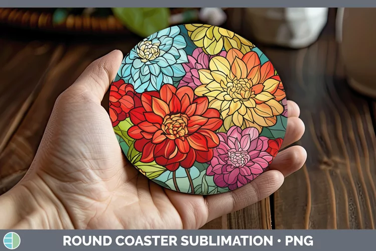 Stained Glass Zinnia Round Coaster Sublimation Coaster Desig