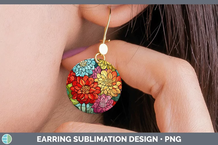 Stained Glass Zinnia Round Earrings Sublimation Earrings Des