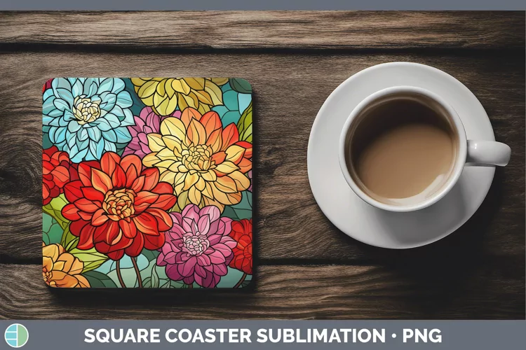 Stained Glass Zinnia Square Coaster Sublimation Coaster Desi
