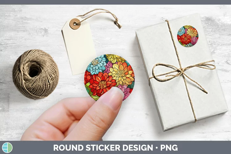 Stained Glass Zinnia Stickers | Round Labels Designs