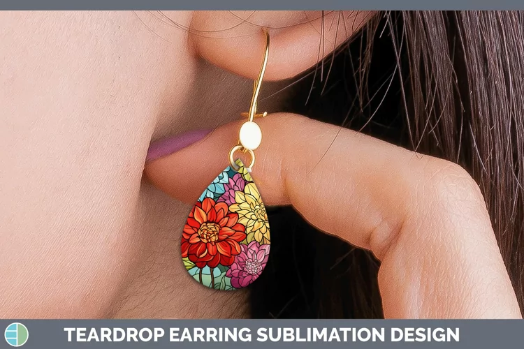 Stained Glass Zinnia Teardrop Earrings Sublimation Earrings