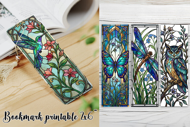 Stained Glass Animal Bookmark Printable PNG example image 1