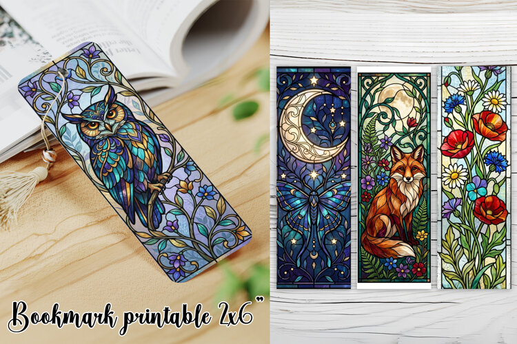 Stained Glass Nature Bookmark Printable PNG example image 1