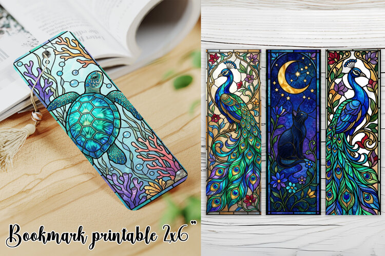 Stained Glass Animal Bookmark Printable example image 1