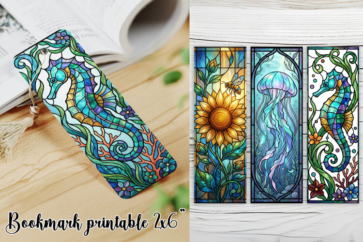 Stained Glass Ocean Bookmark Printable PNG example image 1
