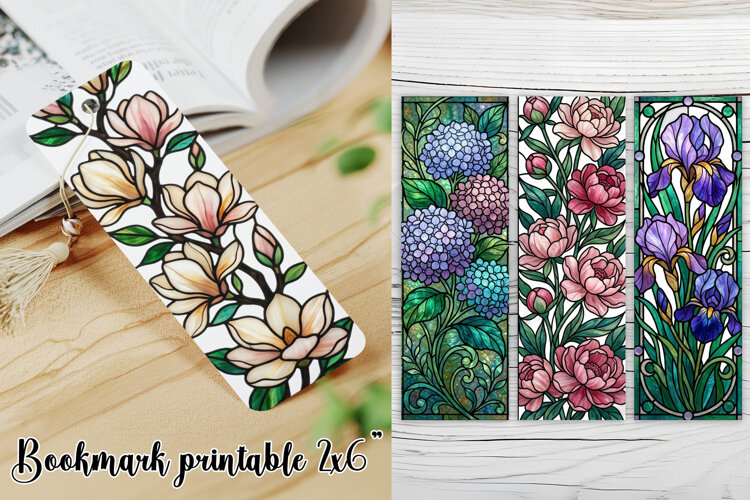 Stained Glass Flower Bookmark Printable PNG example image 1