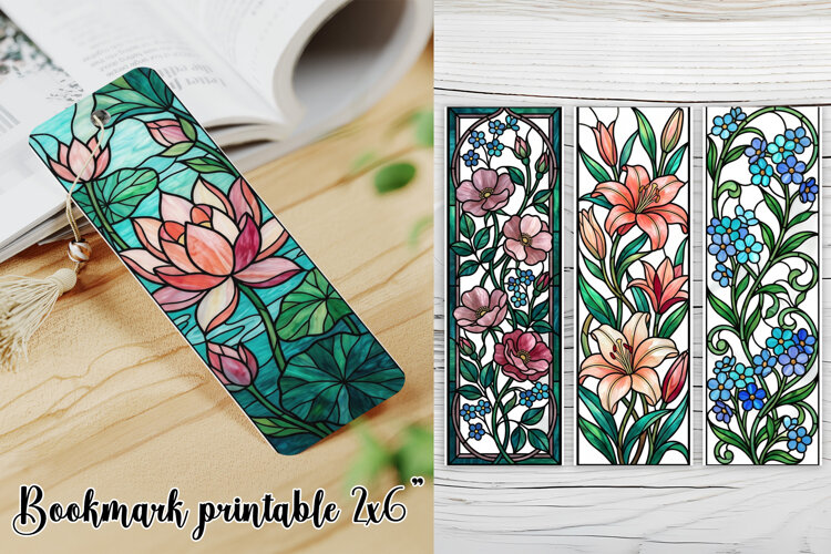 Stained Glass Floral Bookmark Printable Design example image 1
