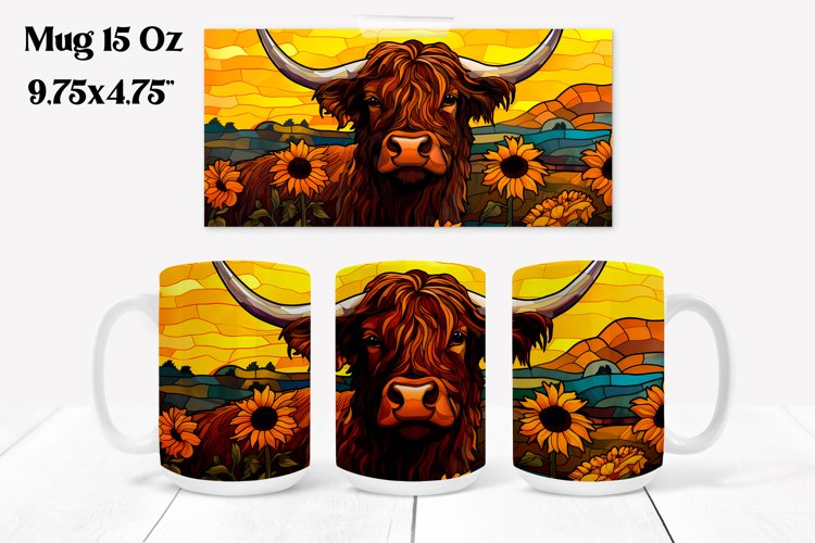 Highland cow stained glass sunflower mug | Cow mug example image 1