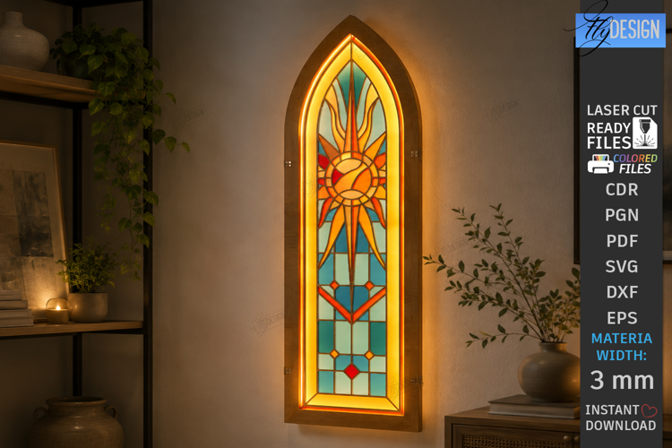Faux Stained Glass Wall Art Laser Cut |Cathedral Arch Window