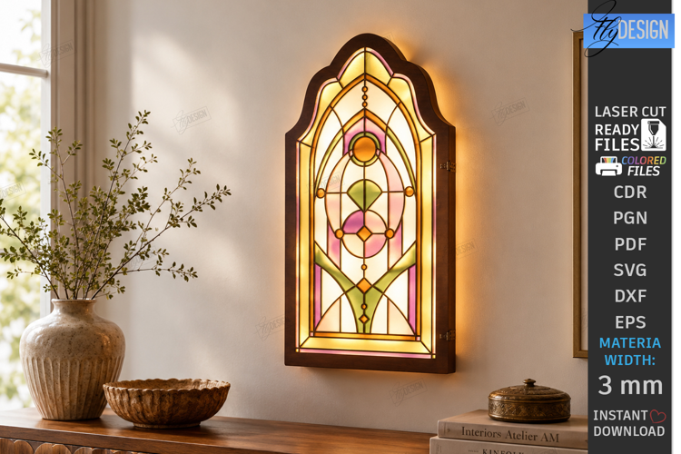 Faux Stained Glass Wall Art Laser Cut |Cathedral Arch Window