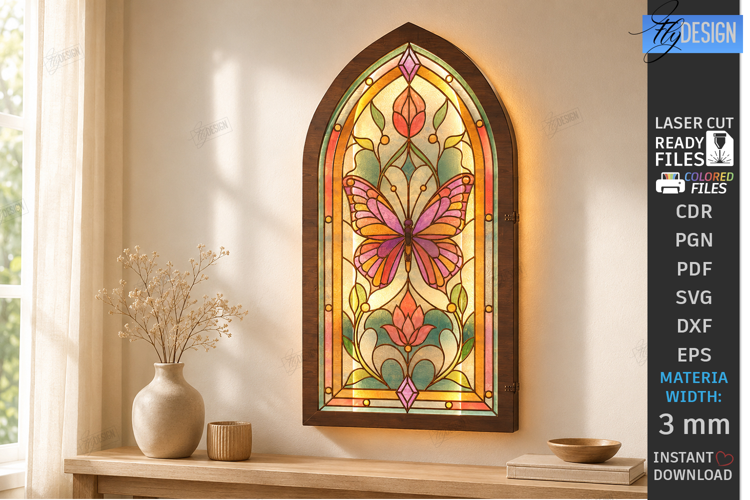Faux Stained Glass Wall Art Laser Cut |Cathedral Arch Window