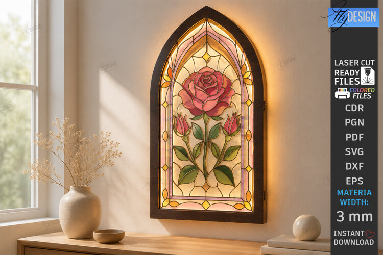 Faux Stained Glass Wall Art Laser Cut |Cathedral Arch Window example image 1