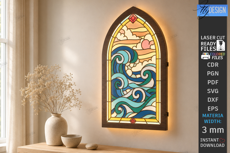 Faux Stained Glass Wall Art Laser Cut |Cathedral Arch Window