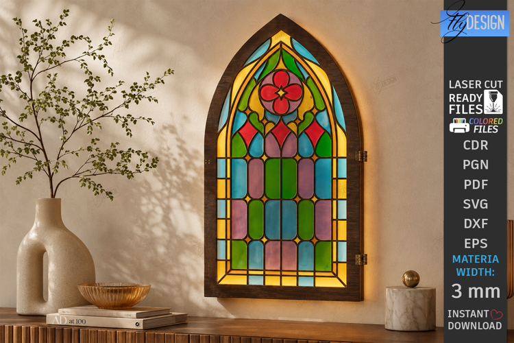Faux Stained Glass Wall Art Laser Cut |Cathedral Arch Window