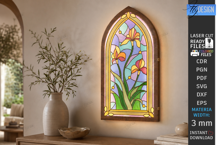 Faux Stained Glass Wall Art Laser Cut |Cathedral Arch Window