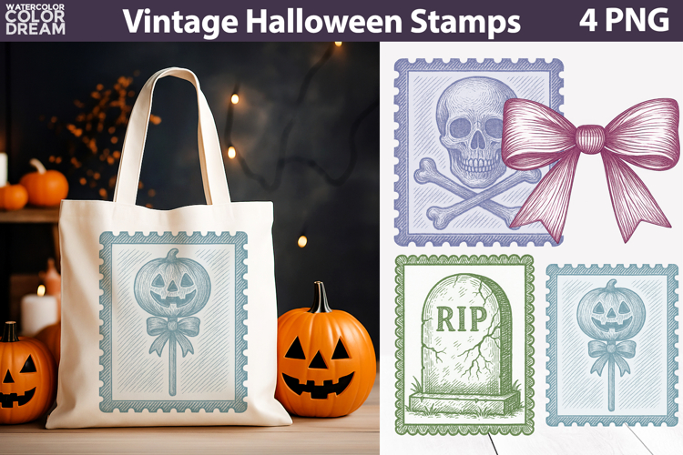 Vintage Halloween Postage Stamp | Spooky Clipart