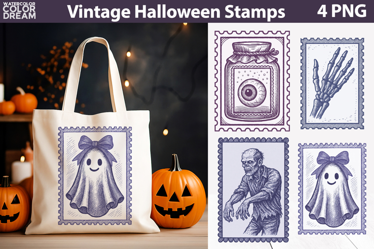 Vintage Halloween Postage Stamp | Spooky Clipart
