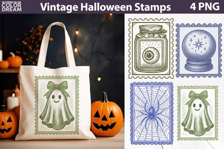 Vintage Halloween Postage Stamp | Spooky Clipart