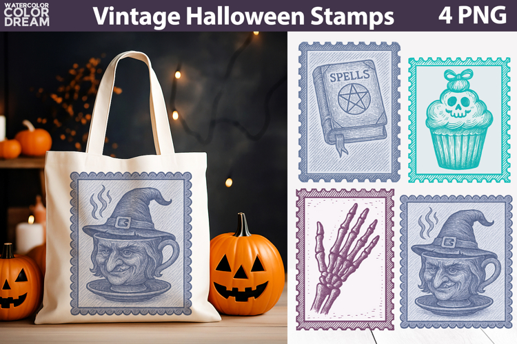 Vintage Halloween Postage Stamp | Spooky Clipart