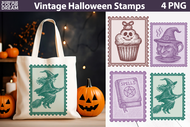 Vintage Halloween Postage Stamp | Spooky Clipart