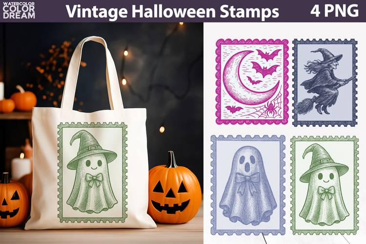 Vintage Halloween Postage Stamp | Spooky Clipart