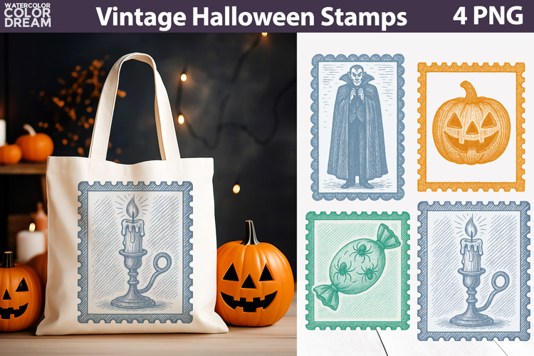Vintage Halloween Postage Stamp | Spooky Clipart