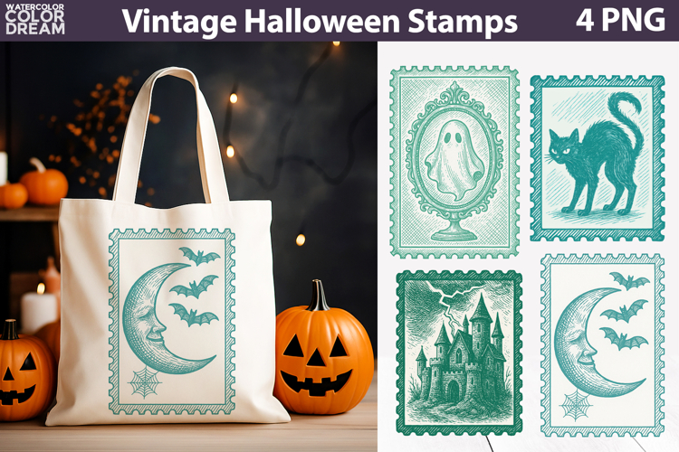 Vintage Halloween Postage Stamp | Spooky Clipart