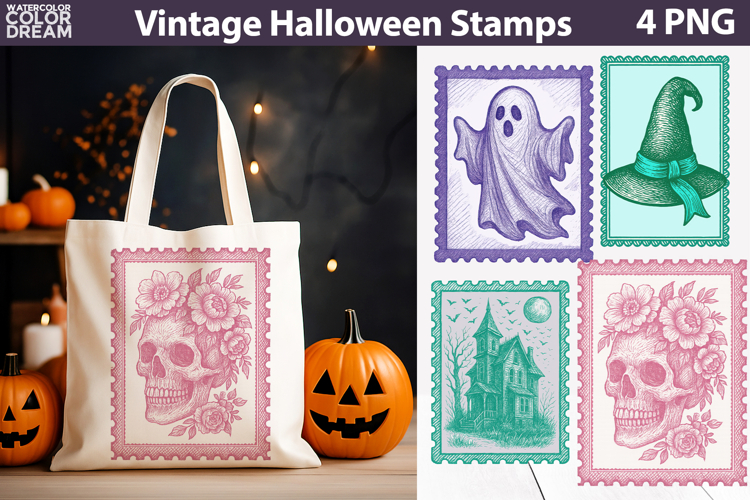 Vintage Halloween Postage Stamp | Spooky Clipart