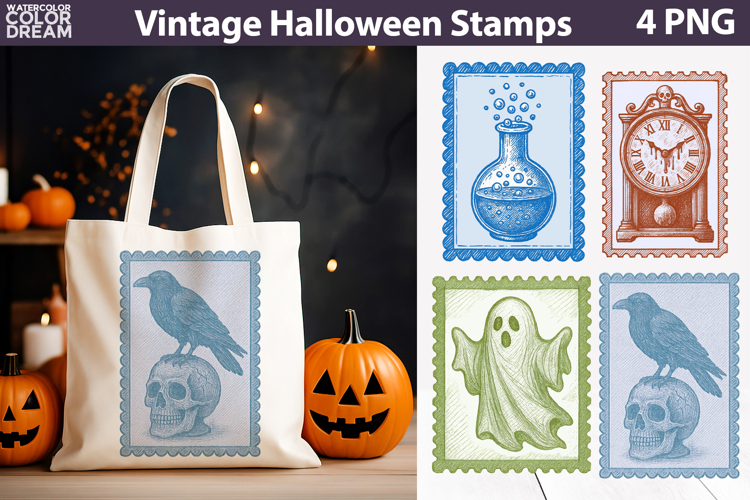 Vintage Halloween Postage Stamp | Spooky Clipart