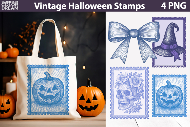 Vintage Halloween Postage Stamp | Spooky Clipart