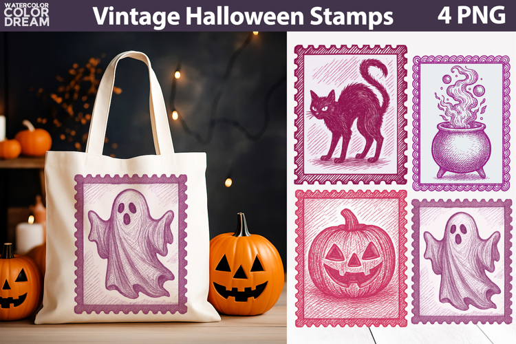 Vintage Halloween Postage Stamp | Spooky Clipart
