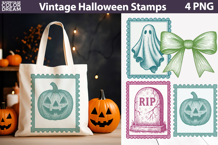 Vintage Halloween Postage Stamp | Spooky Clipart