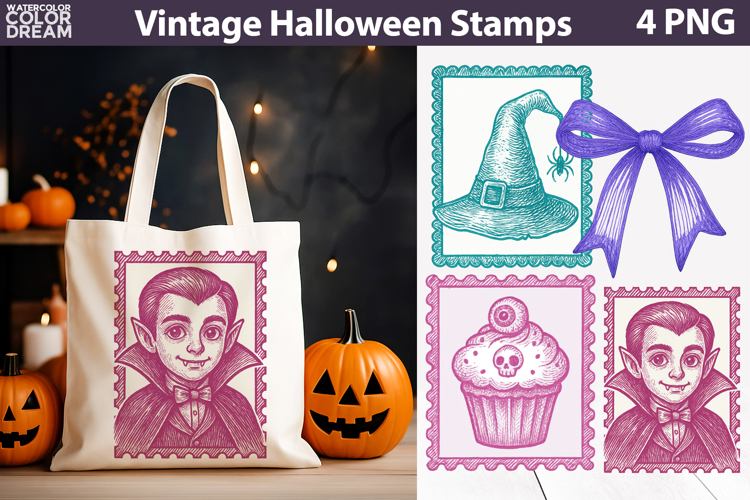 Vintage Halloween Postage Stamp | Spooky Clipart