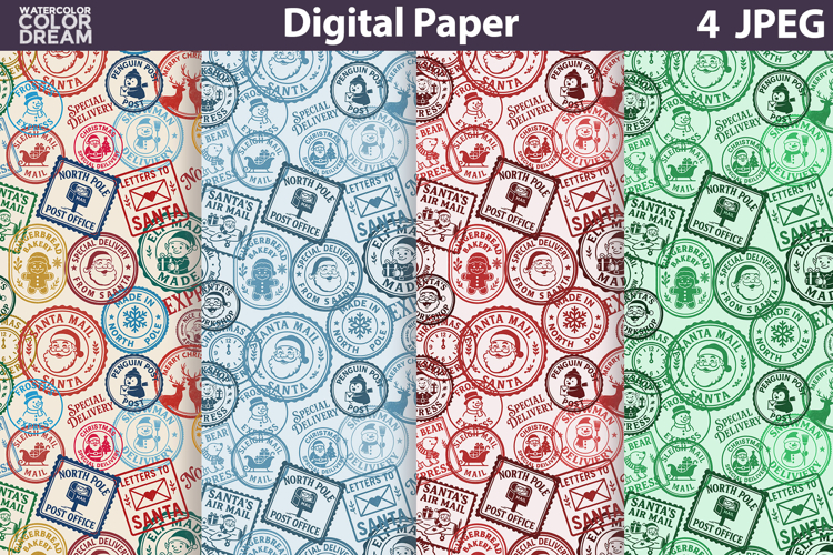 Christmas Stamps Digital Paper | Seamless Pattern