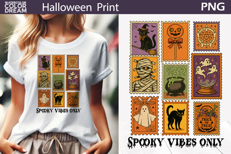Witchy Halloween Stamp Patch Print | Spooky Vibes PNG