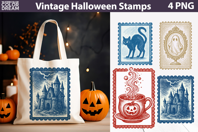 Vintage Halloween Postage Stamp | Spooky Clipart
