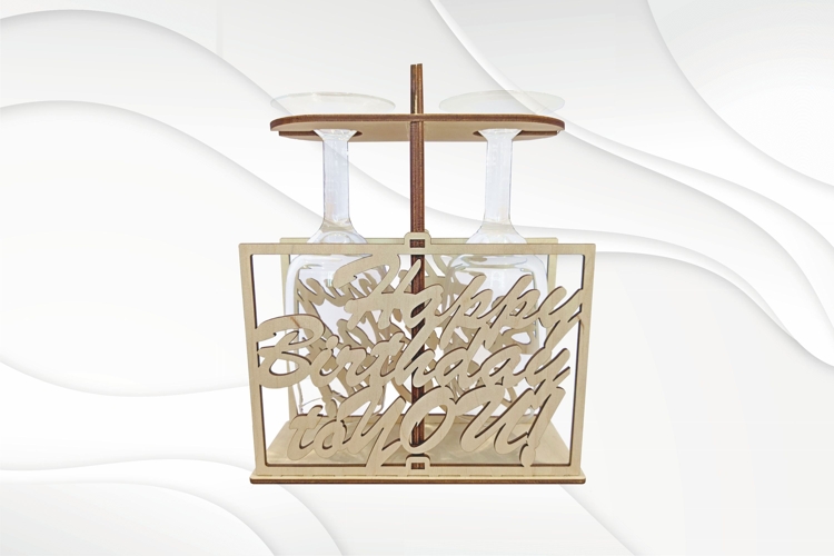 Holder wine glasses, happy birthday laser cut design.